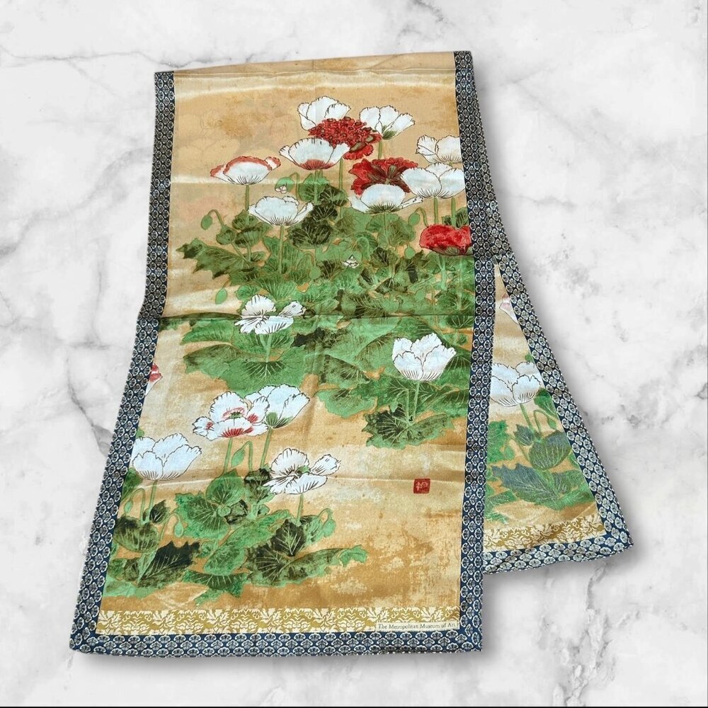 The Metropolitan Museum of Art Japanese Poppies Scarf Kitagawa Sosetsu 100% Silk